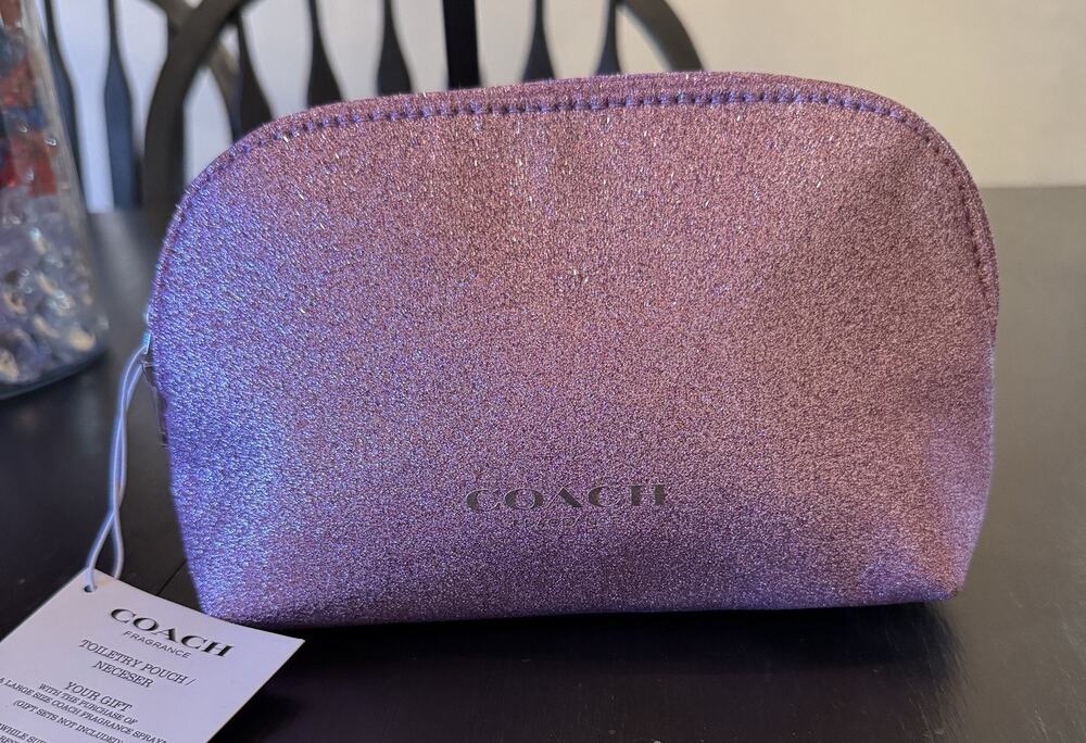 NWT Coach Dreams Moonlight Toiletry Pouch Bag In Purple Glitter GWP